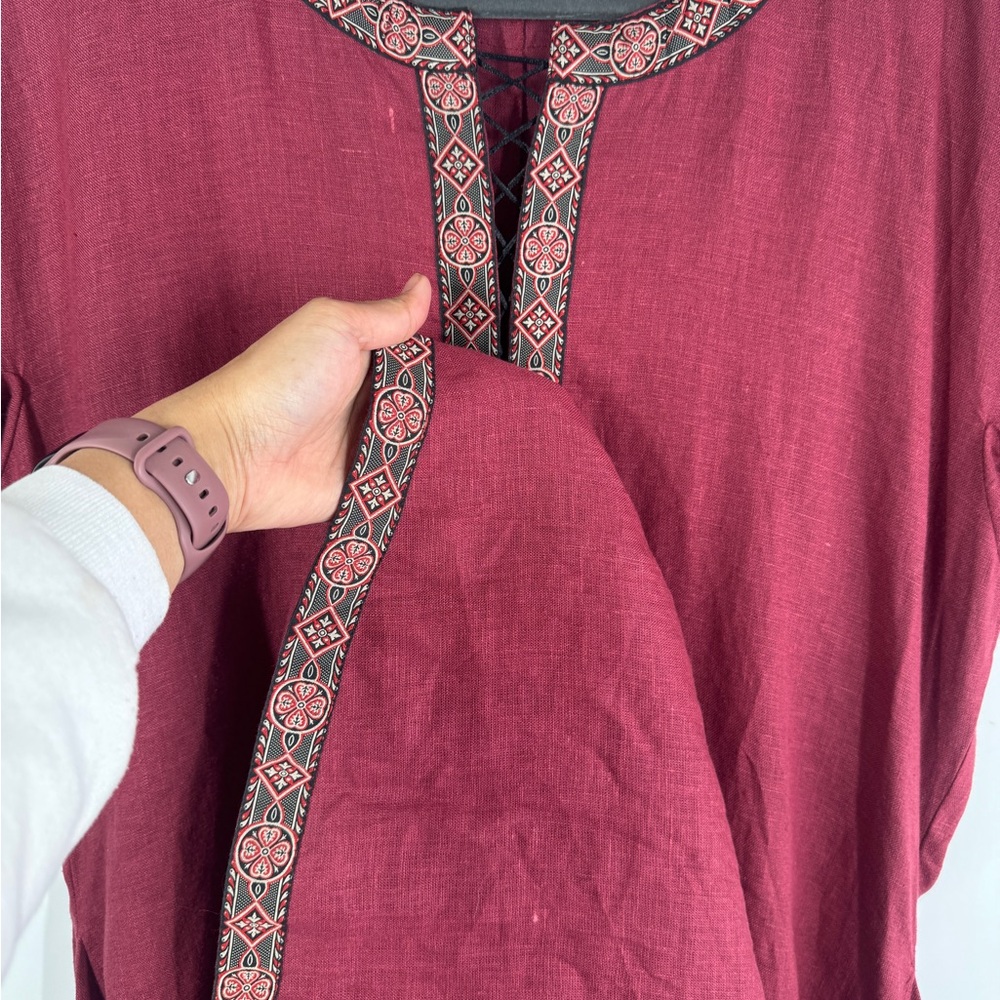 Elegant Flowy Burgundy Short Sleeve Ultra Maxi Dress Cottagecore Festival Resort - Picture 7 of 14